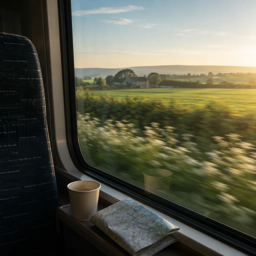 Quiet Train Window Countryside Morning View
