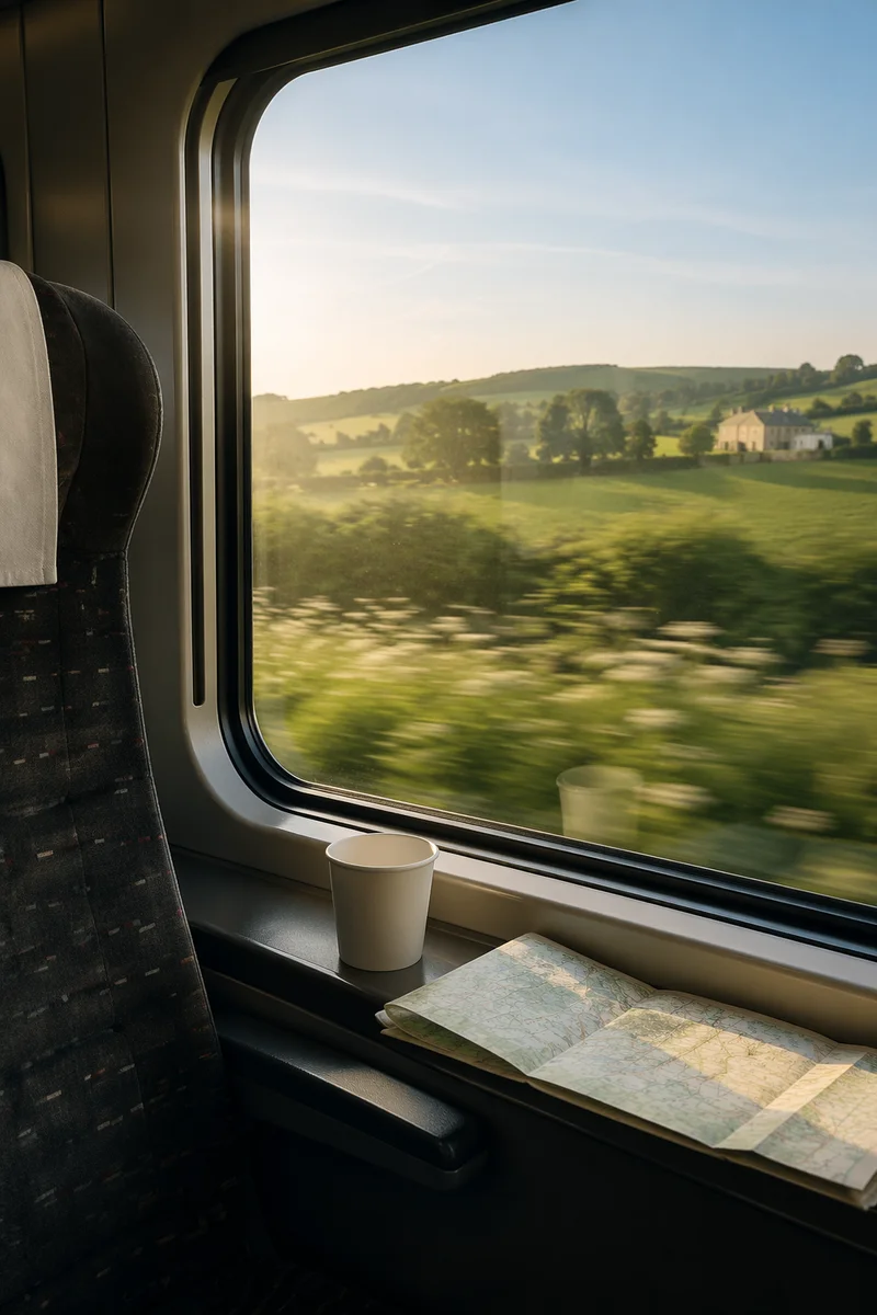 Quiet Train Window Countryside Morning View
