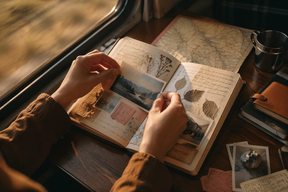 Open Travel Journal with Ticket Stubs