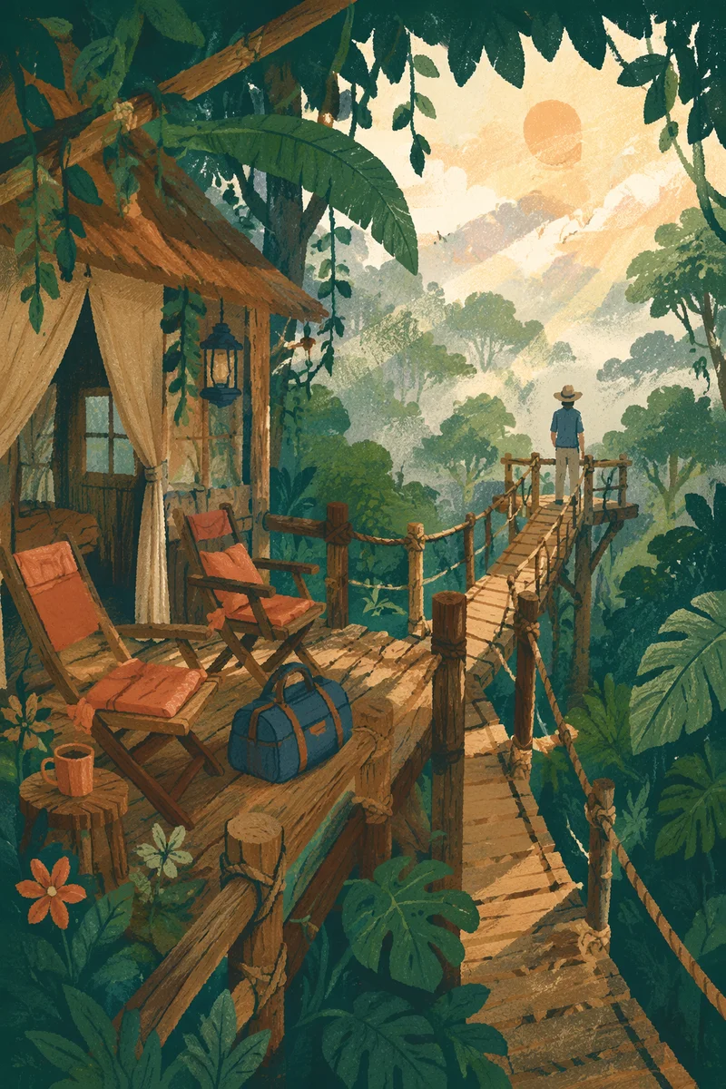 Secluded Jungle Treehouse Lodge at Dawn
