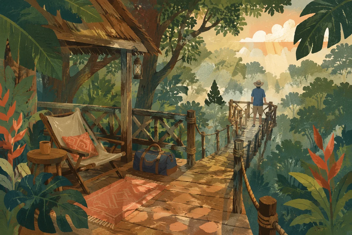 Secluded Jungle Treehouse Lodge at Sunrise
