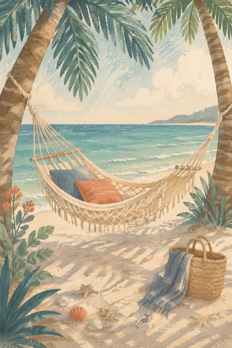 Tropical Hammock Rest on Quiet Beach