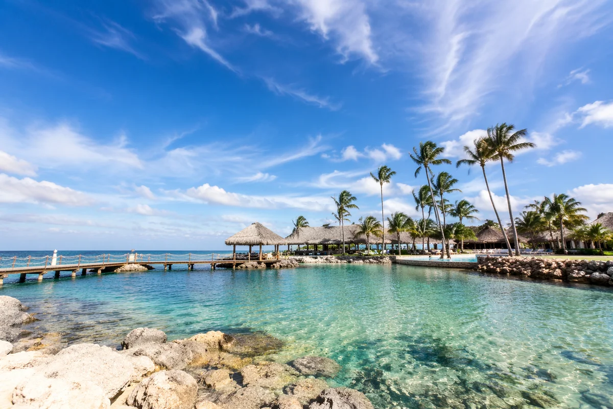Tropical Resort Lagoon with Palm Trees