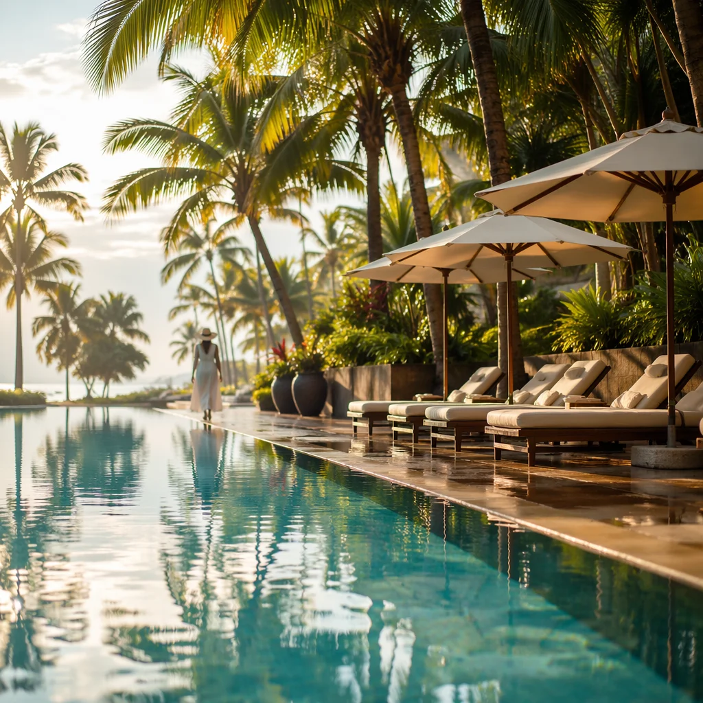 Serene Tropical Resort Pool at Sunrise