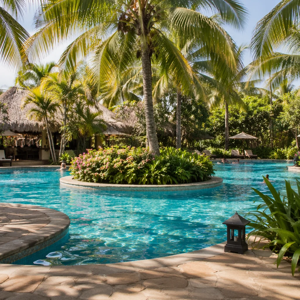 Tropical Resort Pool with Palm Trees