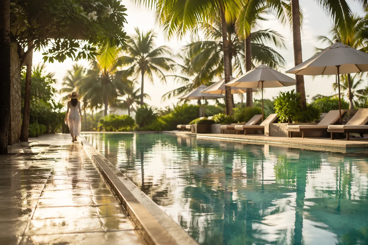 Serene Tropical Resort Pool at Sunrise