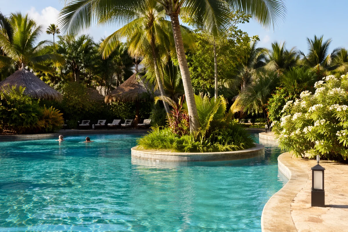 Tropical Resort Pool with Palm Trees