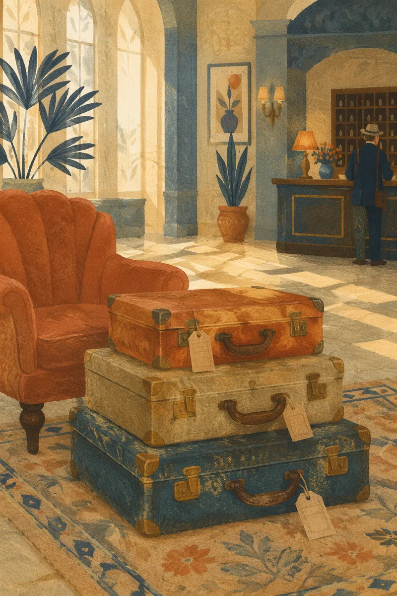 Vintage Suitcases in Boutique Hotel Lobby