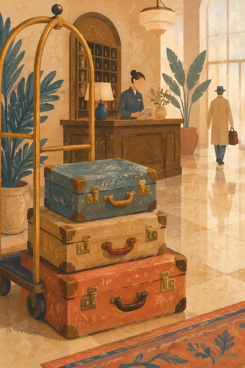 Vintage Suitcases in Boutique Hotel Lobby