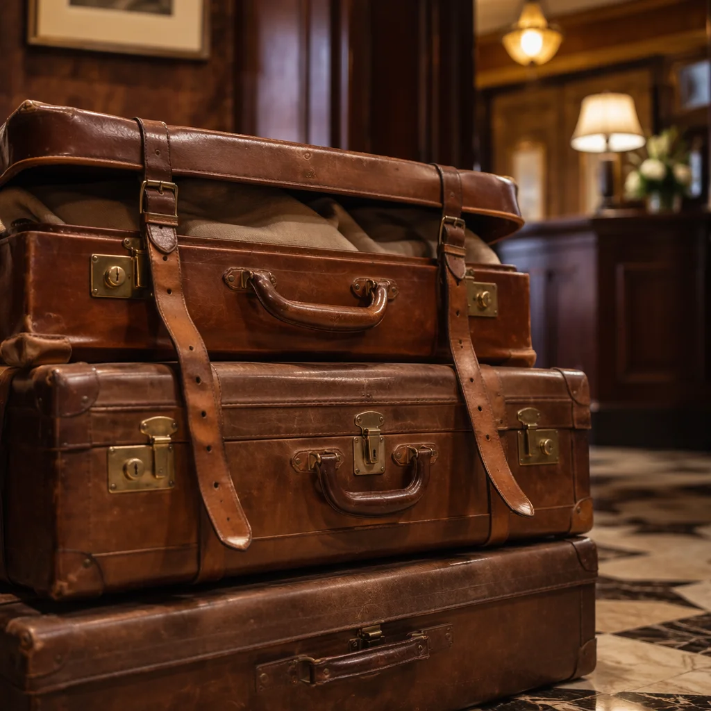 Vintage Leather Suitcases in Boutique Hotel Lobby