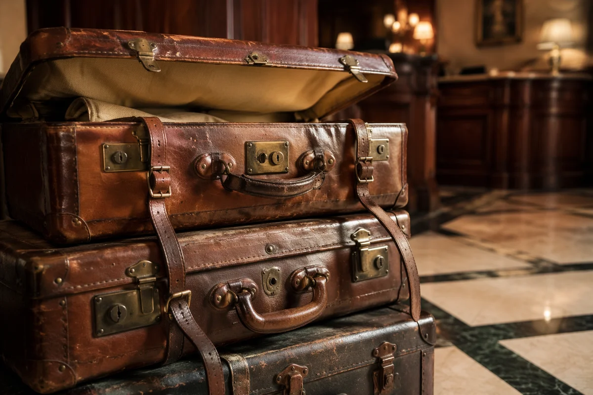 Vintage Leather Suitcases in Boutique Hotel Lobby