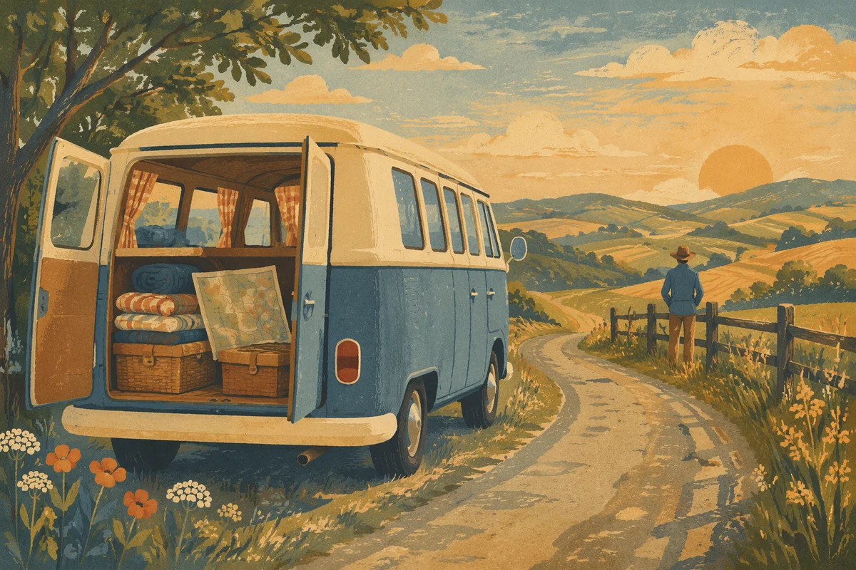 Vintage Camper Van Countryside Road Trip