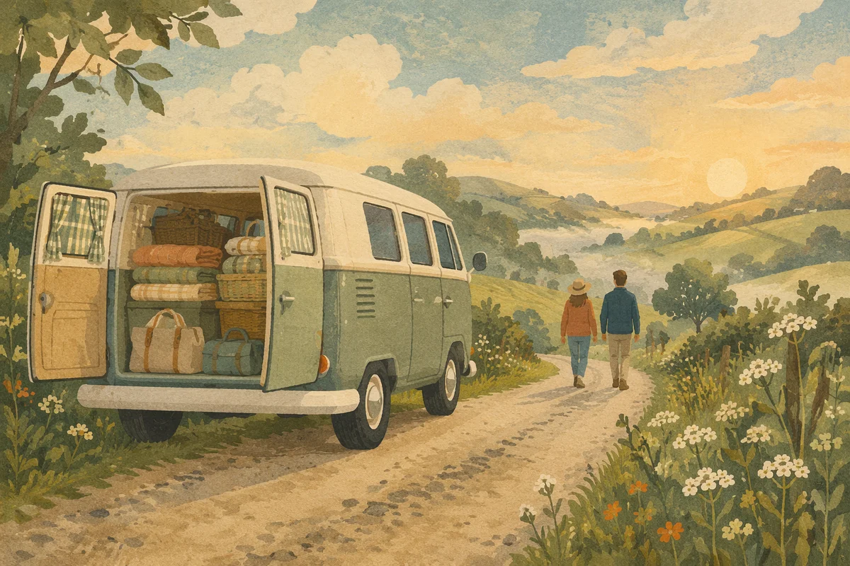 Vintage Camper Van Countryside Road Trip