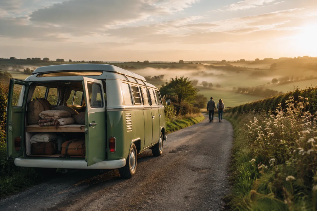 Vintage Camper Van Countryside Road Trip