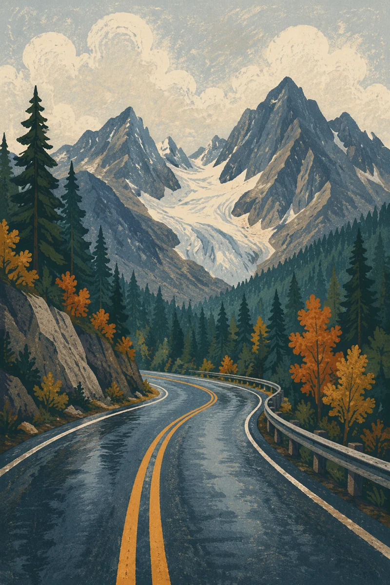 Winding Alpine Mountain Road Hairpin View