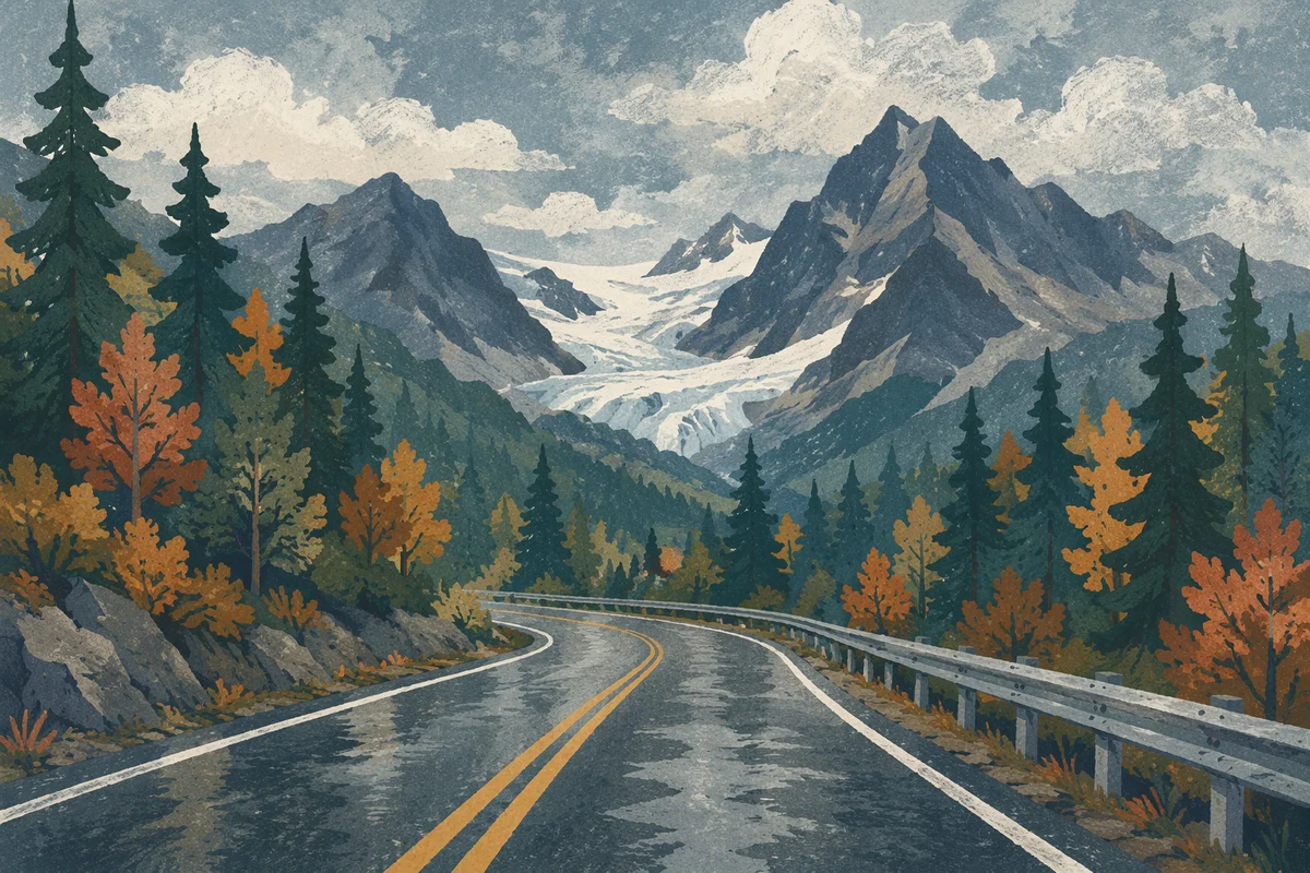 Winding Mountain Road Through Alpine Forest