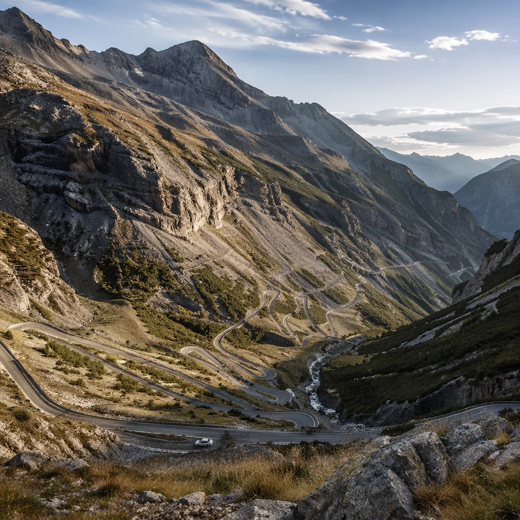 Scenic Winding Mountain Road in Alpine Pass