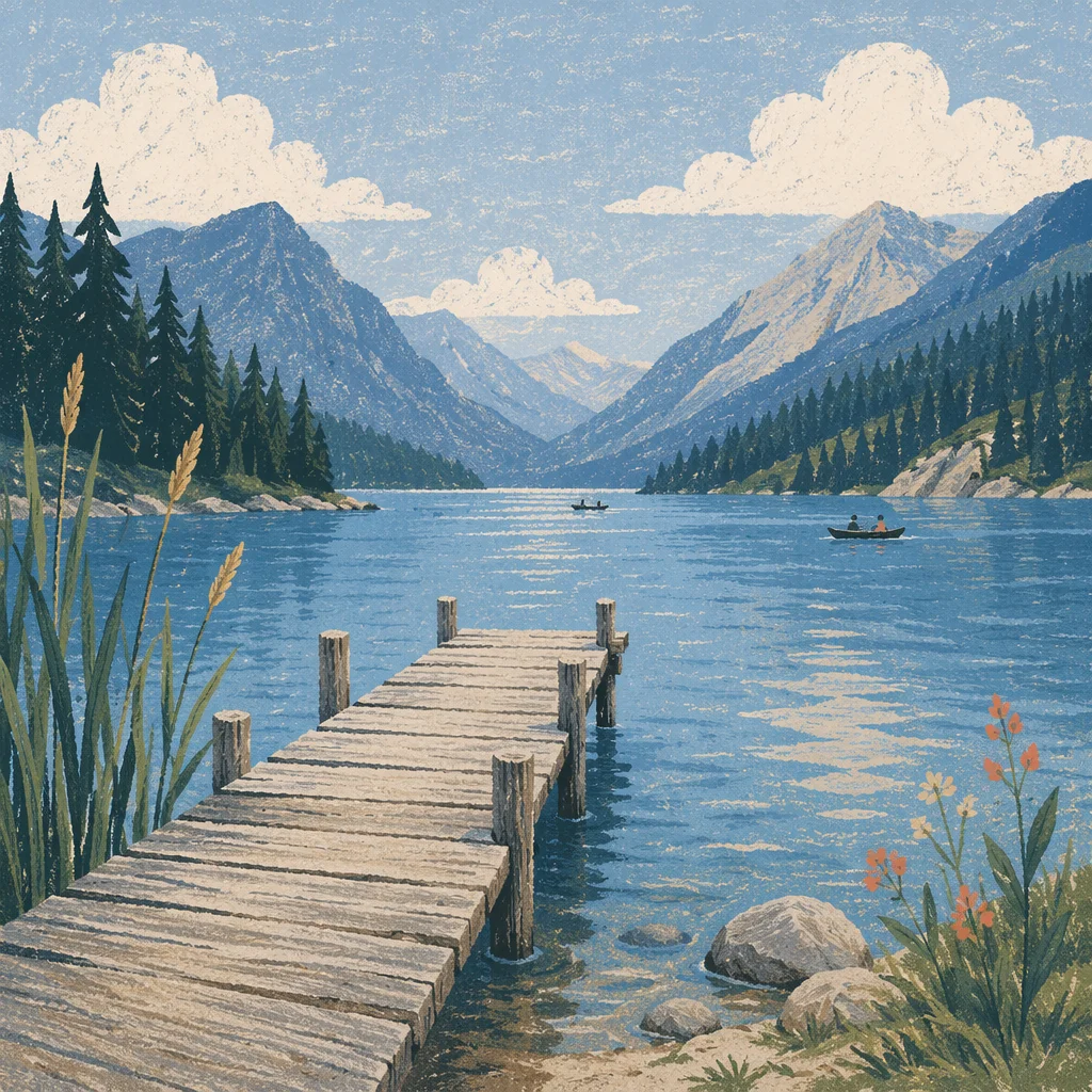 Wooden Dock on Calm Alpine Lake