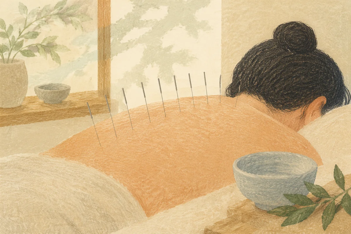 Close-Up Acupuncture Needles in Serene Spa