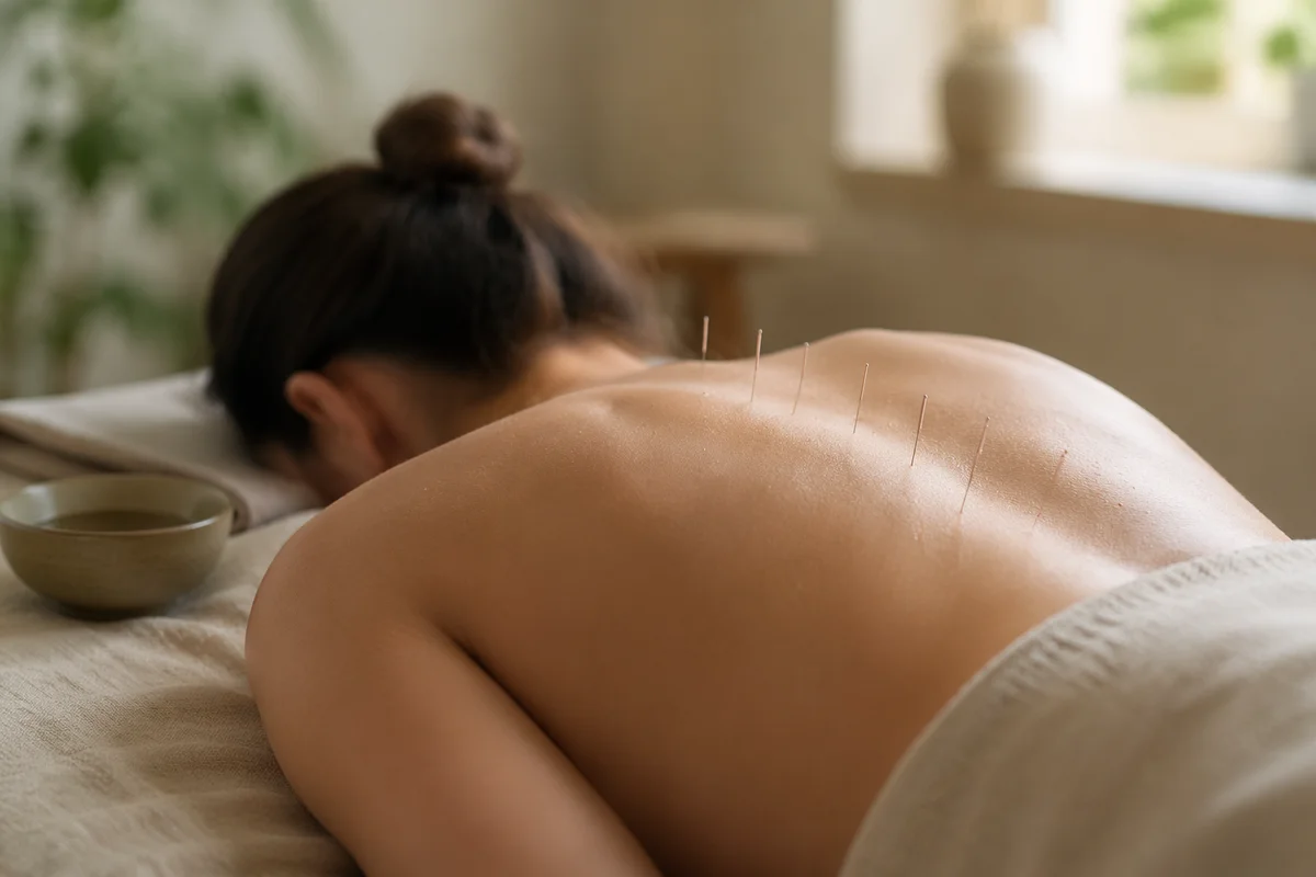 Close-Up Acupuncture Needles in Serene Spa