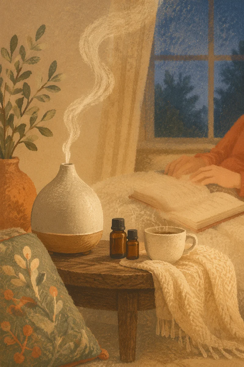 Cozy Aromatherapy Diffuser in Evening Reading Nook