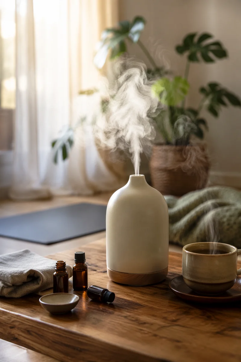 Cozy Aromatherapy Diffuser Mist in Quiet Room