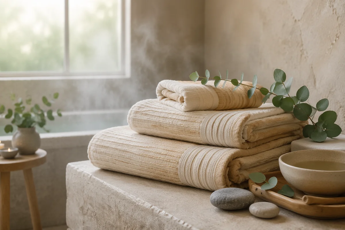 Folded Bamboo Towel Spa Still Life