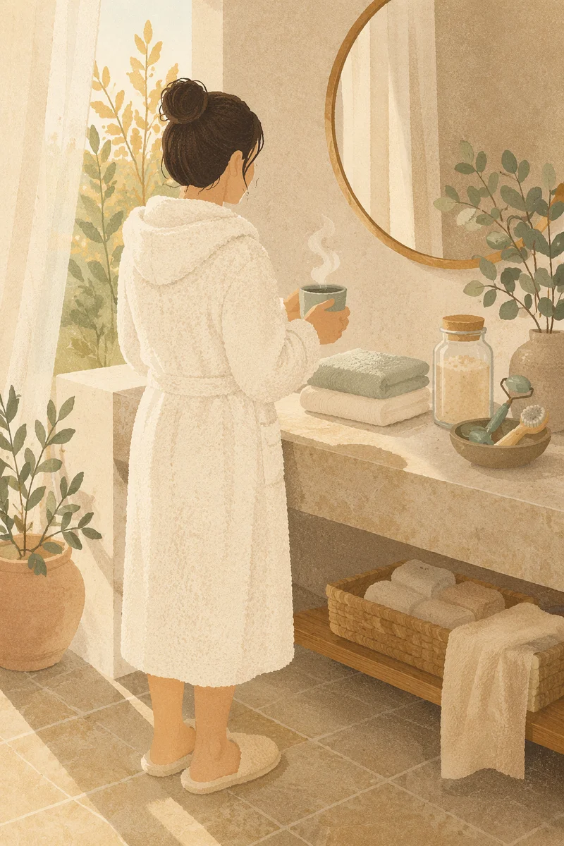 Calm Spa Morning in Bathrobe and Slippers