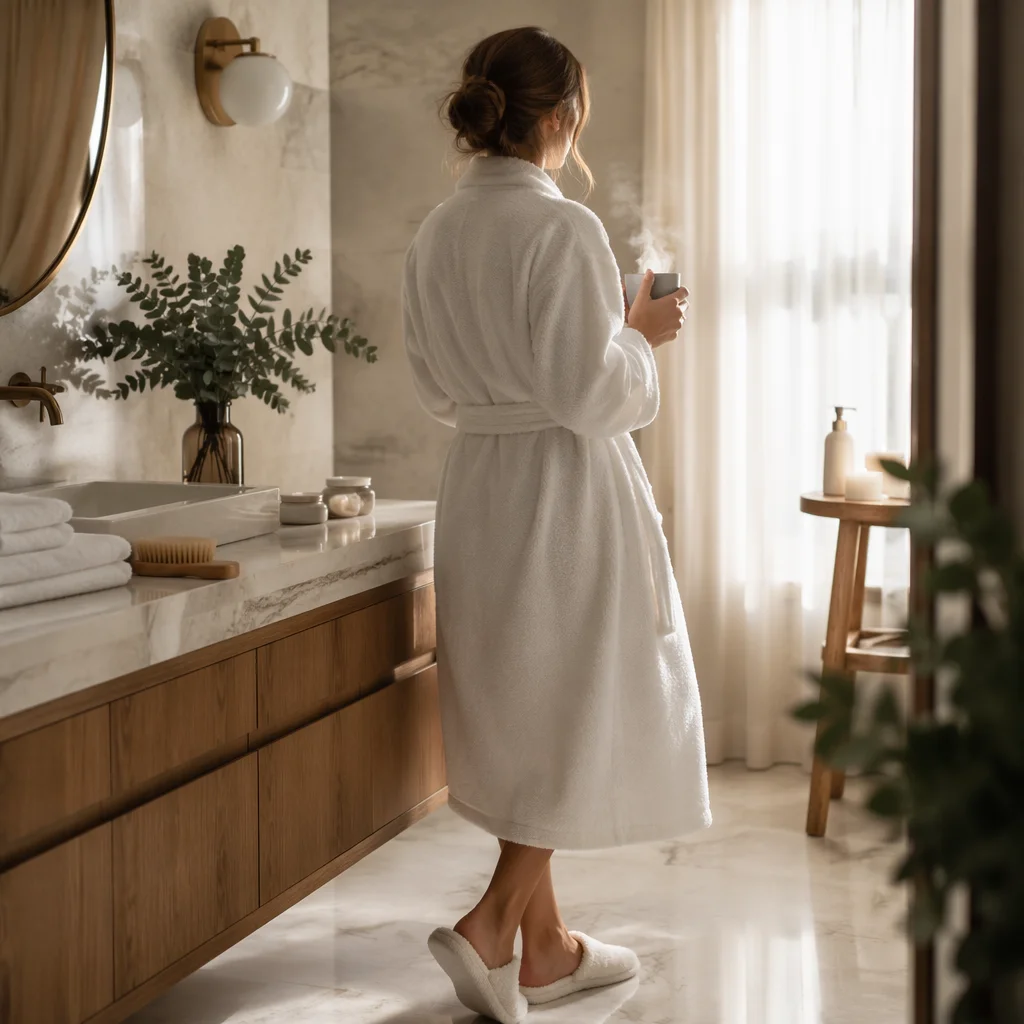 Serene Bathrobe and Slippers Spa Morning