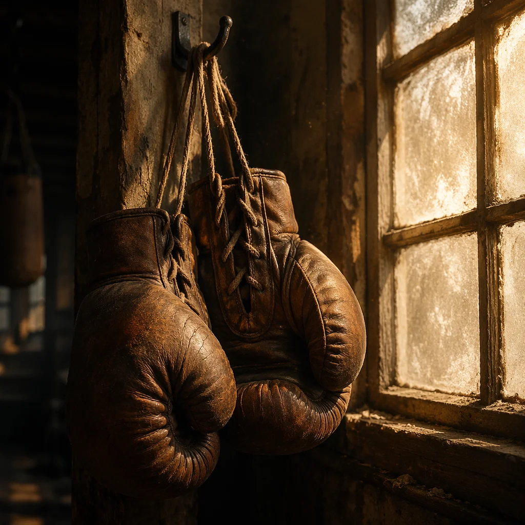 Vintage Boxing Gloves in Gritty Gym Light