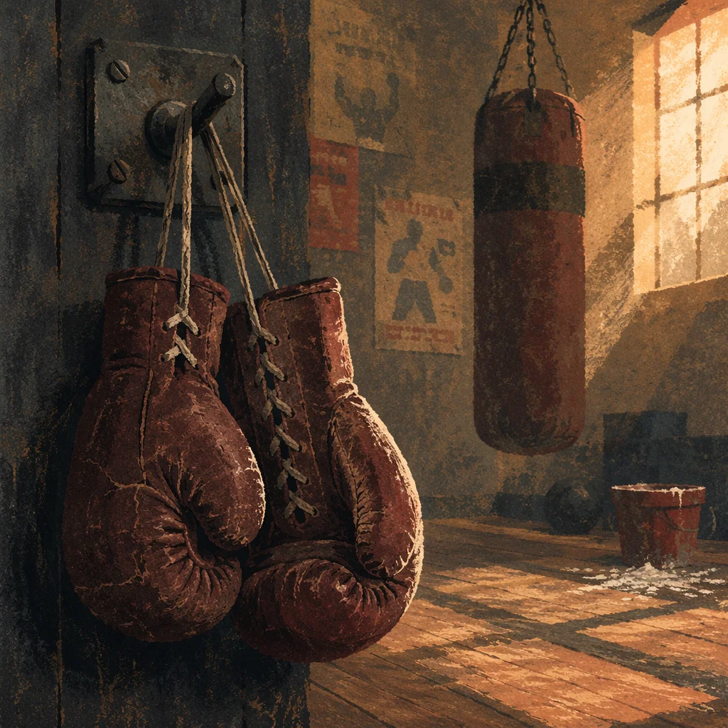 Worn Boxing Gloves in Gritty Gym