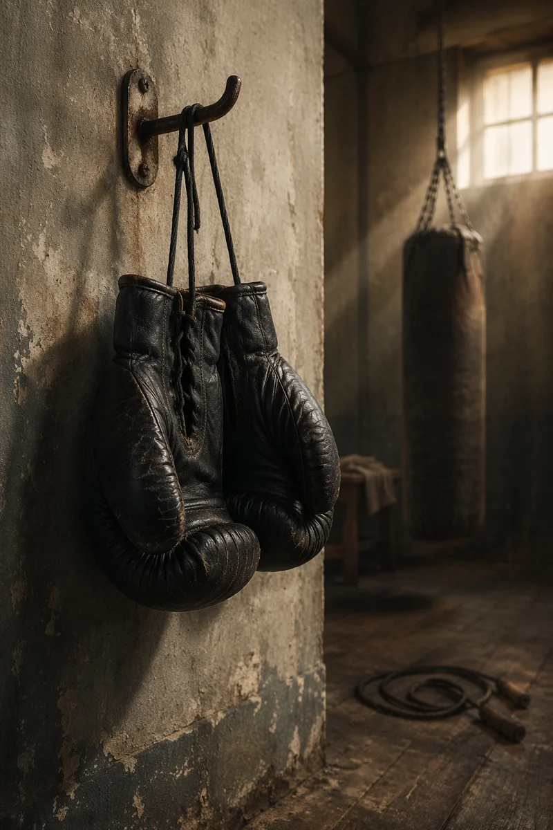 Gritty Boxing Gloves on Gym Wall