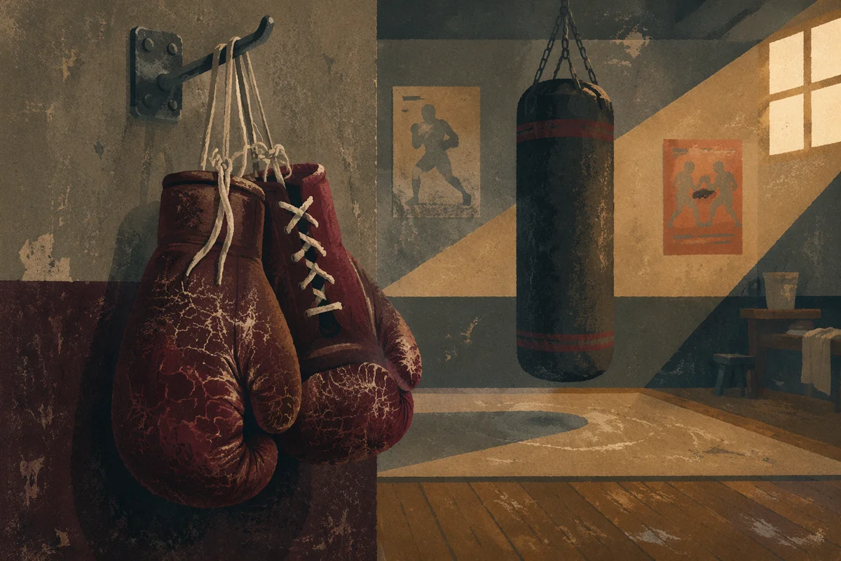 Worn Boxing Gloves in Gritty Gym