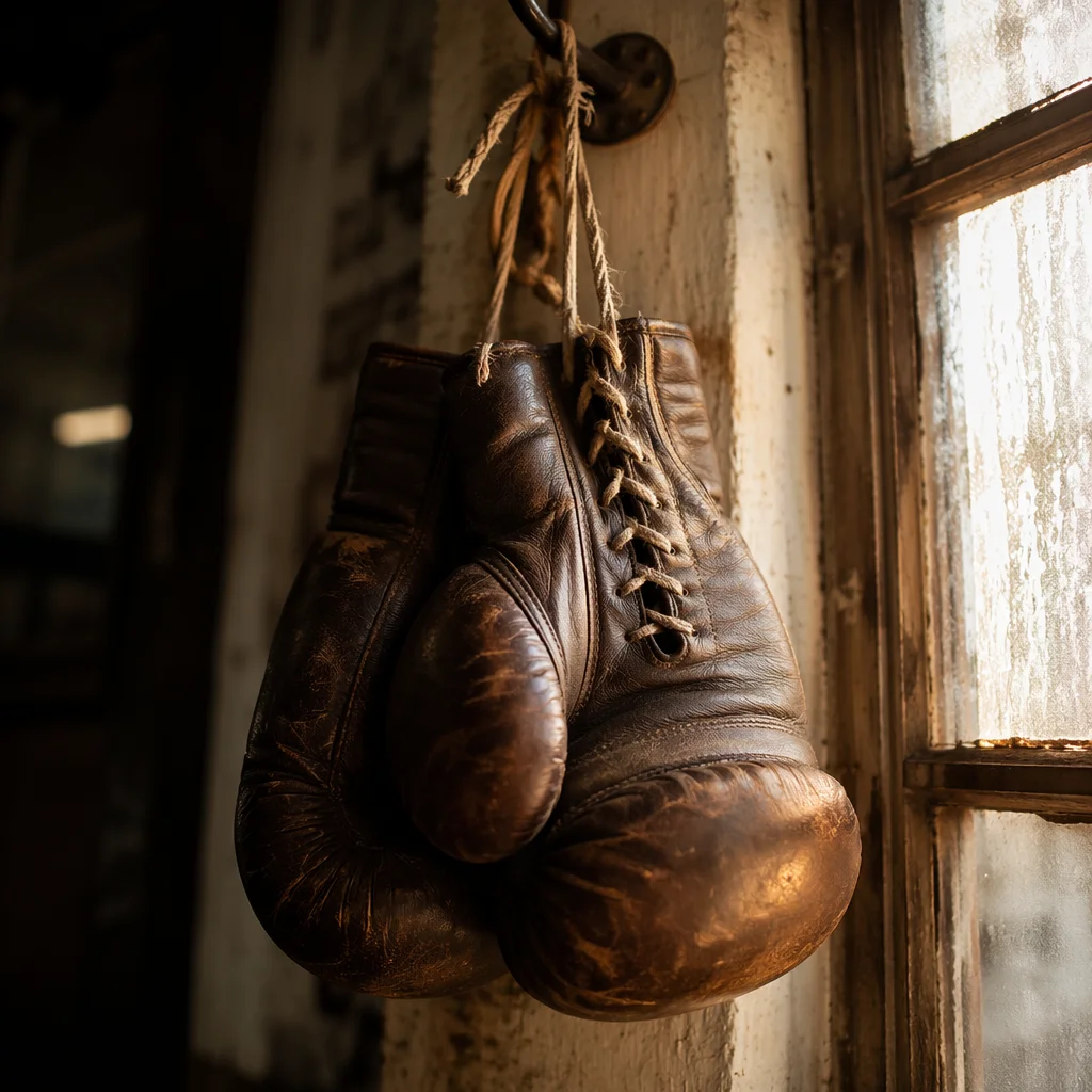 Worn Boxing Gloves in Gritty Gym