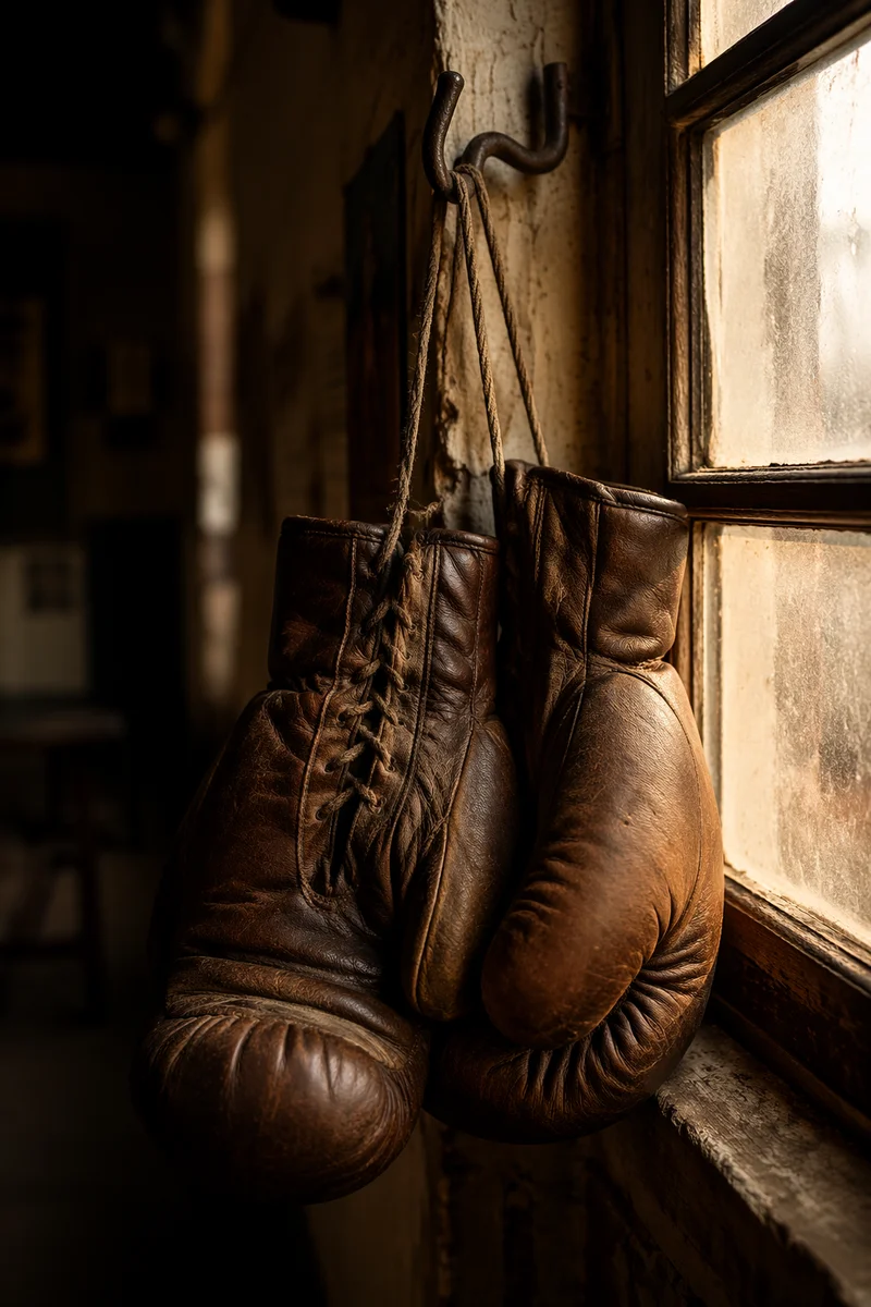 Vintage Boxing Gloves in Gritty Gym