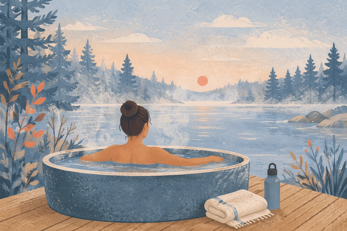 Outdoor Cold Plunge by Misty Lake