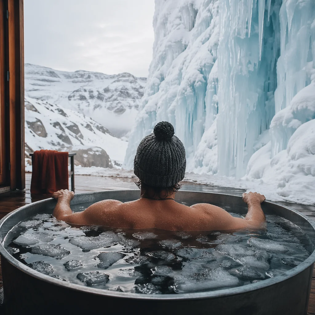Outdoor Cold Plunge on Snowy Alpine Deck