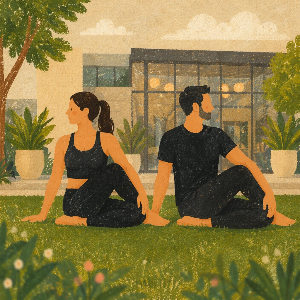 Partner Yoga in Peaceful Urban Park
