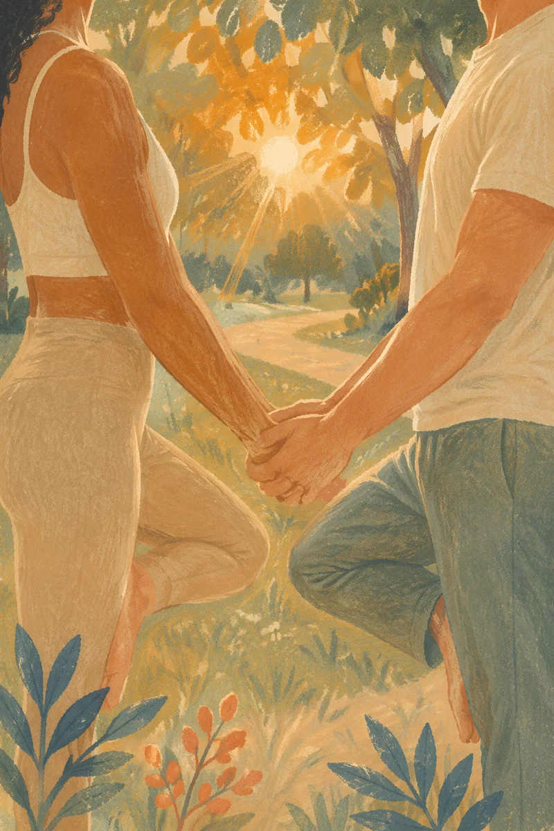 Couple Practicing Partner Yoga at Golden Hour