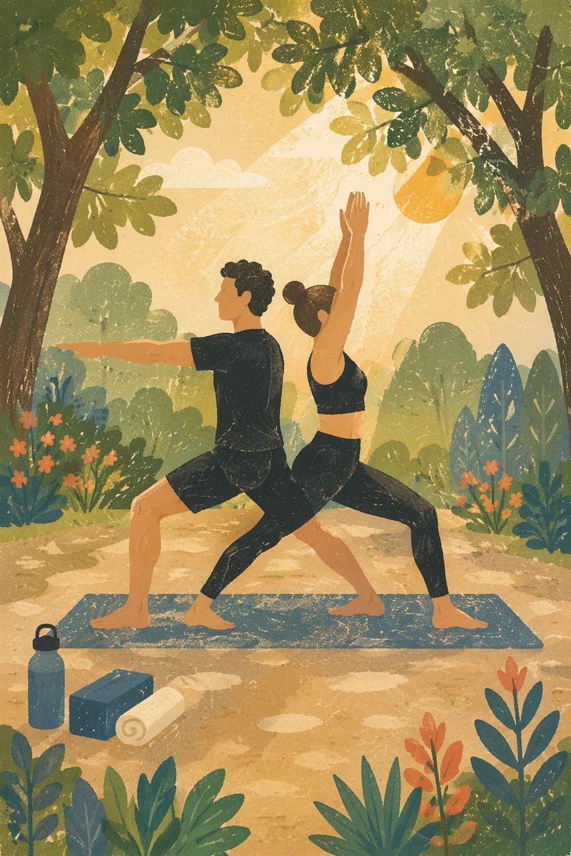 Couple Partner Yoga in Morning Park