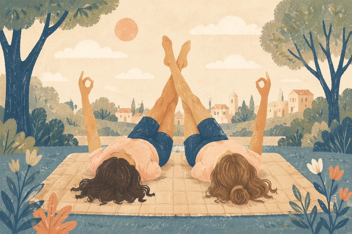 Peaceful Partner Yoga in Morning Park