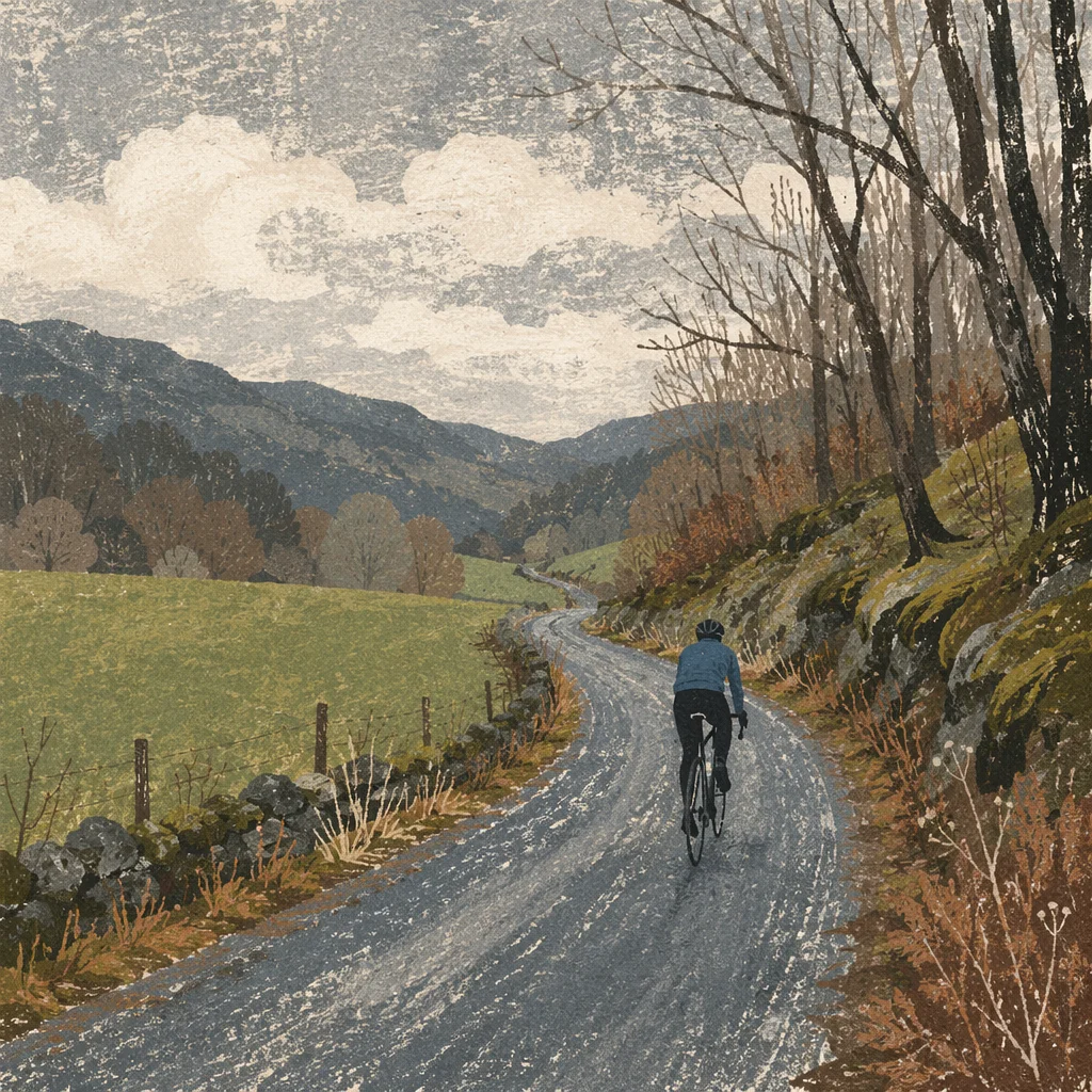 Cyclist on Quiet Countryside Fitness Ride