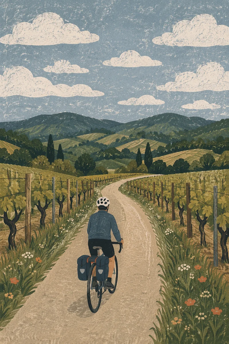 Cyclist on Quiet Vineyard Country Road