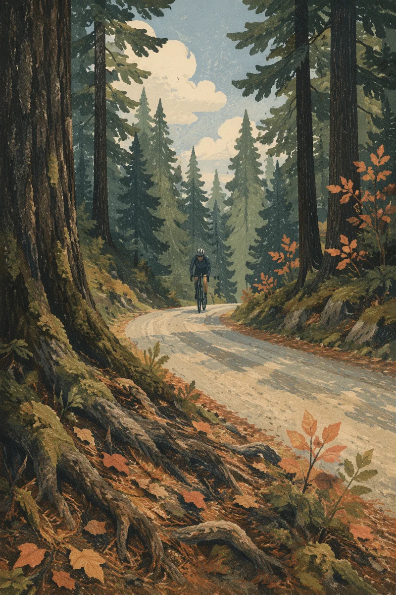 Solo Cyclist on Quiet Forest Lane
