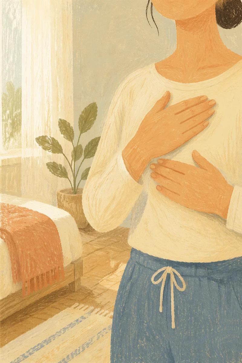 Calm Deep Breathing in Sunlit Bedroom