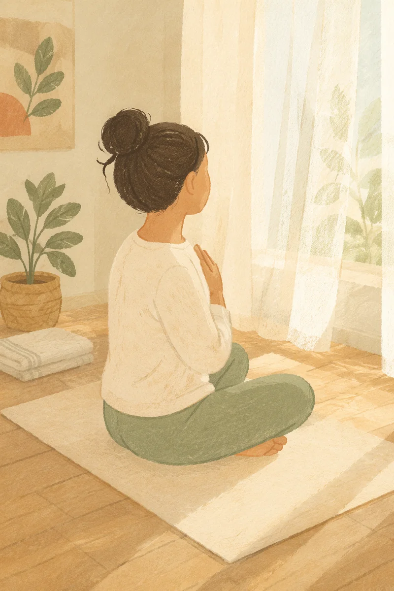 Calm Deep Breathing in Sunlit Room
