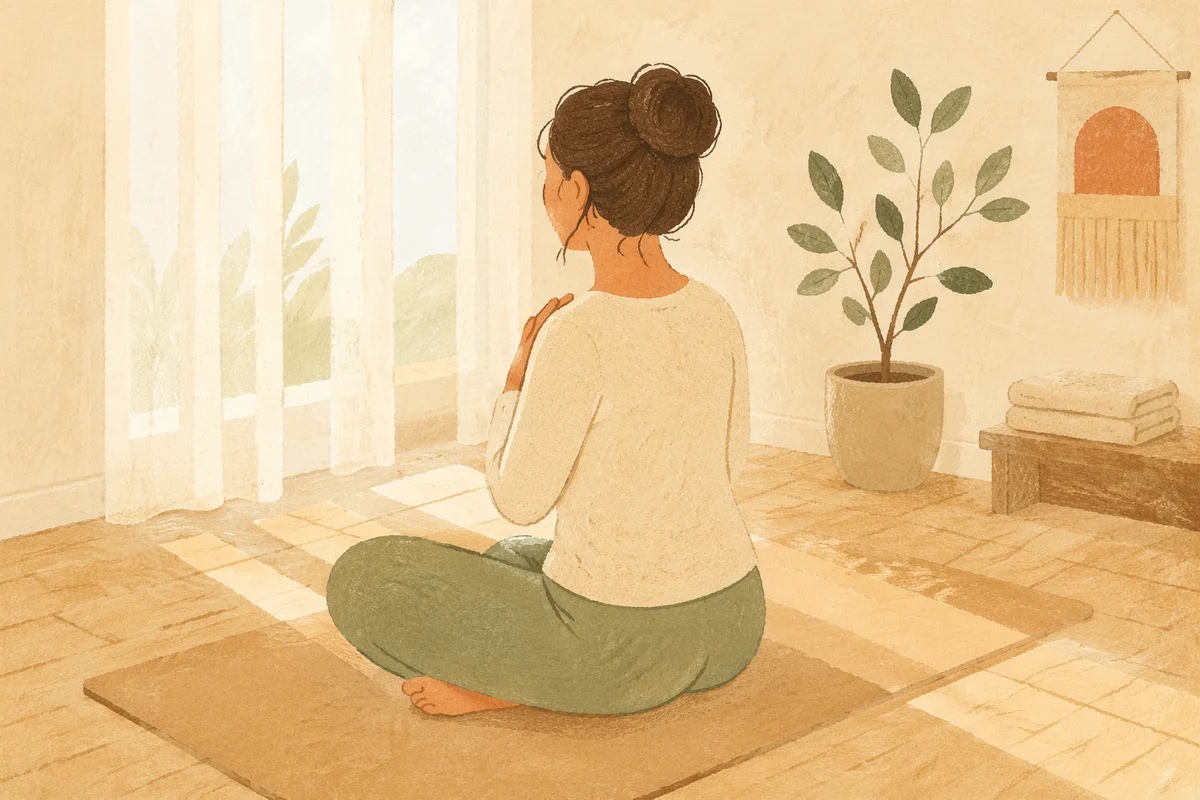Calm Deep Breathing in Sunlit Room