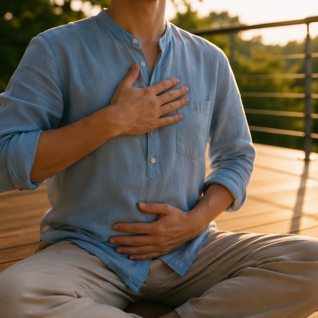 Calm Deep Breathing on Sunlit Terrace