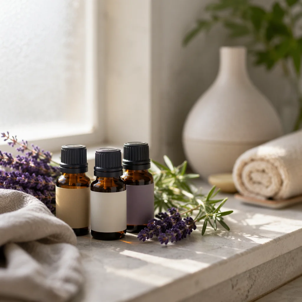 Amber Essential Oil Bottles with Lavender