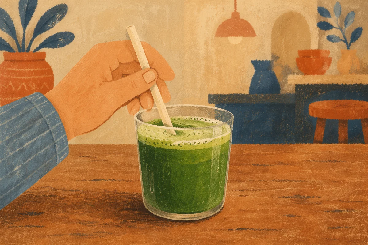 Hand Stirring Fresh Green Juice